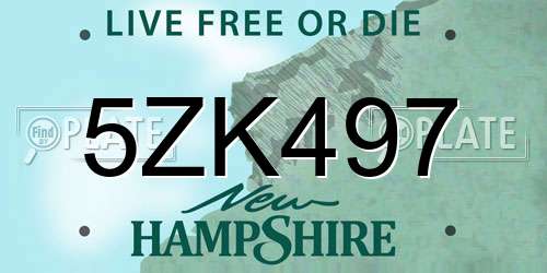 5ZK497 New Hampshire License Plate