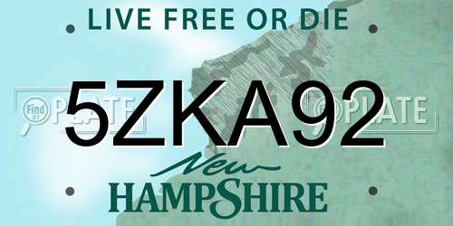 5ZKA92 New Hampshire License Plate