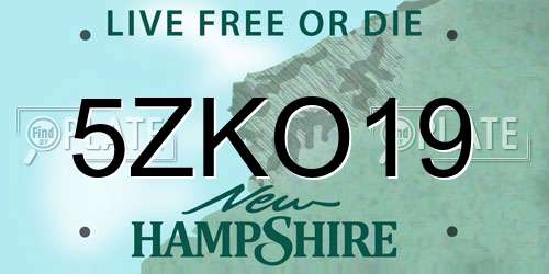 5ZKO19 New Hampshire License Plate