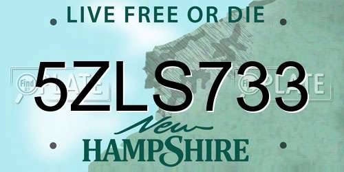 5ZLS733 New Hampshire License Plate