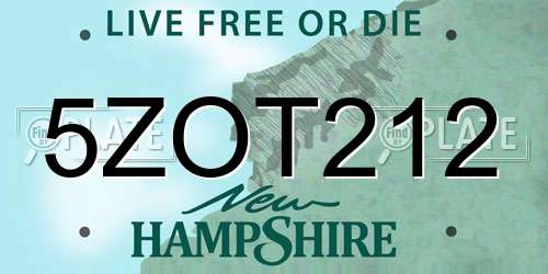 5ZOT212 New Hampshire License Plate