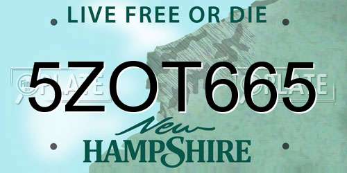 5ZOT665 New Hampshire License Plate