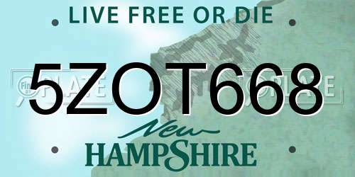 5ZOT668 New Hampshire License Plate