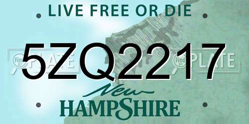 5ZQ2217 New Hampshire License Plate