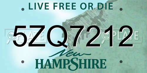 5ZQ7212 New Hampshire License Plate