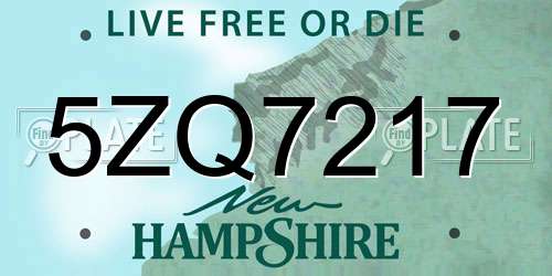 5ZQ7217 New Hampshire License Plate