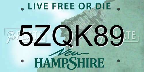 5ZQK89 New Hampshire License Plate