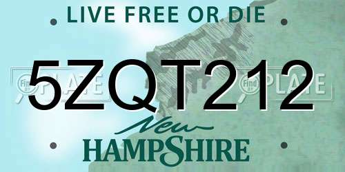 5ZQT212 New Hampshire License Plate