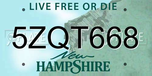 5ZQT668 New Hampshire License Plate
