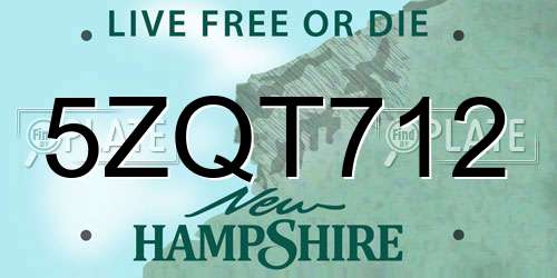 5ZQT712 New Hampshire License Plate