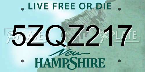5ZQZ217 New Hampshire License Plate