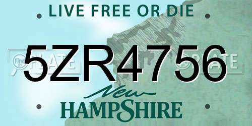 5ZR4756 New Hampshire License Plate
