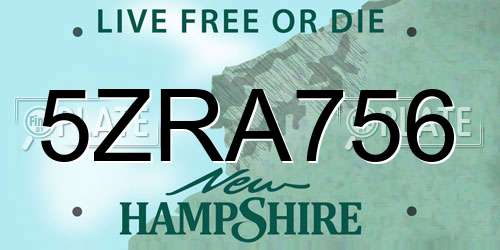 5ZRA756 New Hampshire License Plate