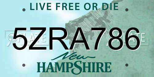 5ZRA786 New Hampshire License Plate