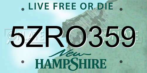 5ZRO359 New Hampshire License Plate