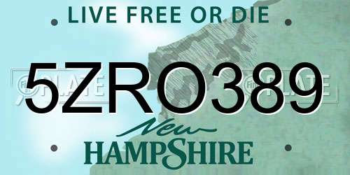 5ZRO389 New Hampshire License Plate