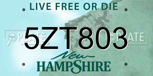 5ZT803 New Hampshire License Plate