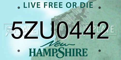 5ZU0442 New Hampshire License Plate