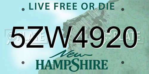5ZW4920 New Hampshire License Plate