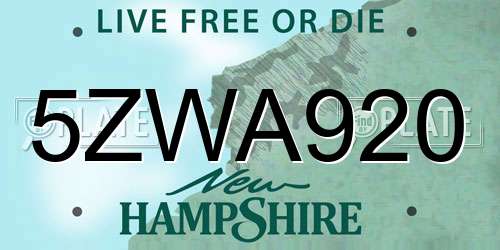 5ZWA920 New Hampshire License Plate