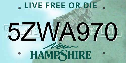 5ZWA970 New Hampshire License Plate