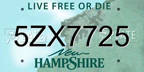 5ZX7725 New Hampshire License Plate