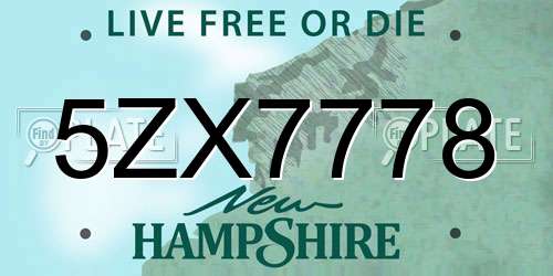 5ZX7778 New Hampshire License Plate
