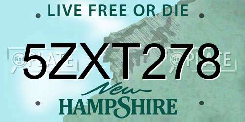 5ZXT278 New Hampshire License Plate