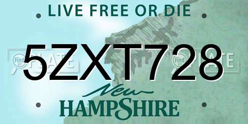 5ZXT728 New Hampshire License Plate