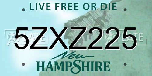 5ZXZ225 New Hampshire License Plate