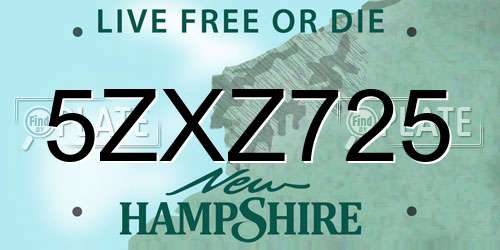 5ZXZ725 New Hampshire License Plate