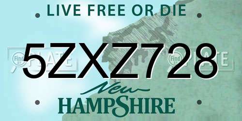 5ZXZ728 New Hampshire License Plate