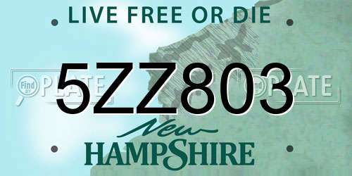 5ZZ803 New Hampshire License Plate