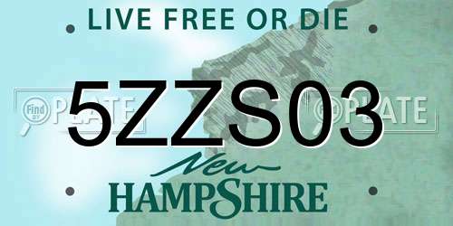5ZZS03 New Hampshire License Plate