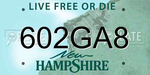 602GA8 New Hampshire License Plate