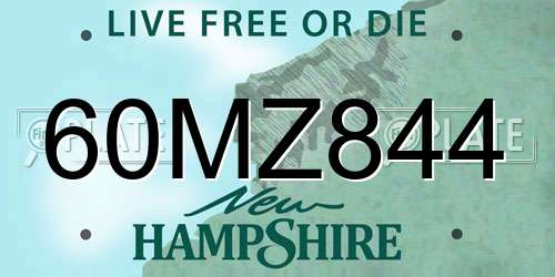 60MZ844 New Hampshire License Plate