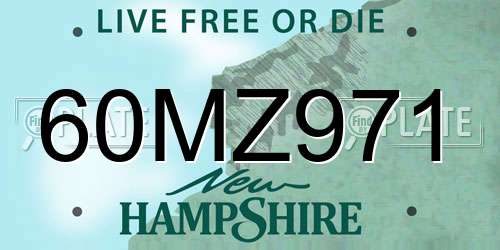 60MZ971 New Hampshire License Plate