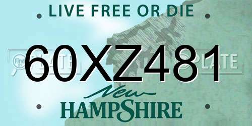 60XZ481 New Hampshire License Plate