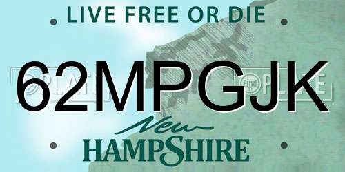 62MPGJK New Hampshire License Plate