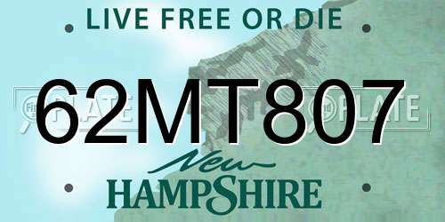 62MT807 New Hampshire License Plate
