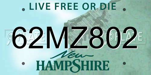 62MZ802 New Hampshire License Plate