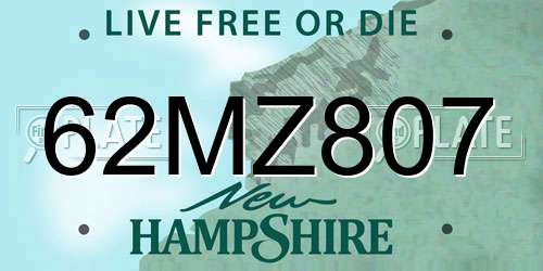 62MZ807 New Hampshire License Plate