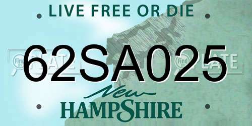 62SA025 New Hampshire License Plate