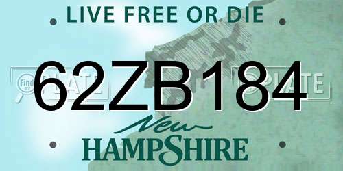 62ZB184 New Hampshire License Plate