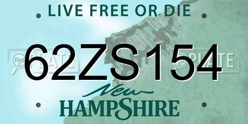 62ZS154 New Hampshire License Plate