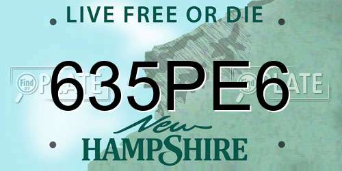 635PE6 New Hampshire License Plate