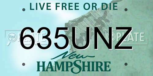 635UNZ New Hampshire License Plate