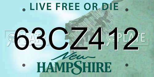 63CZ412 New Hampshire License Plate