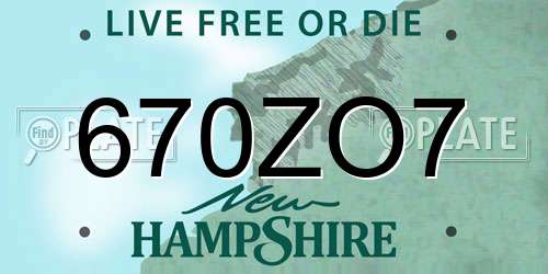 670ZO7 New Hampshire License Plate