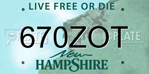670ZOT New Hampshire License Plate